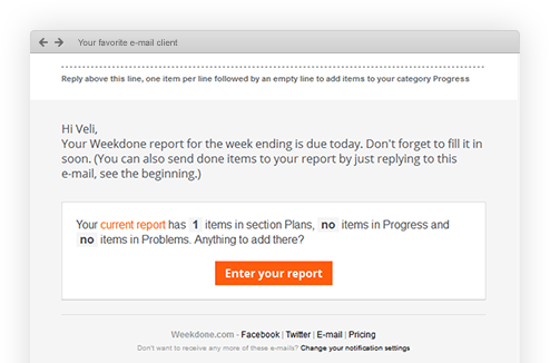 E mail reminders progress submission Weekdone