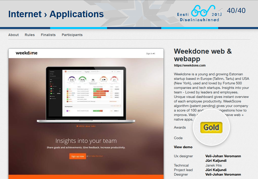 Estonian Web and App Design Gold Award