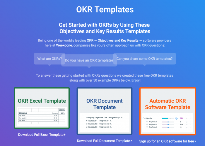 Weekdone's OKR Templates and Free Printable Downloads  