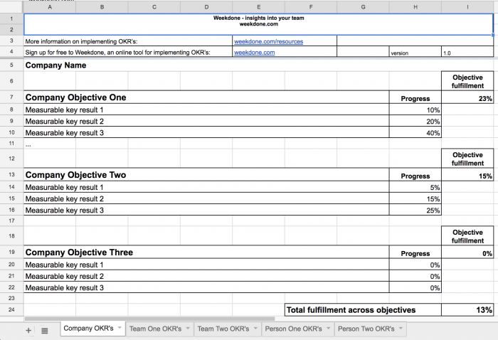 OKR spreadsheet example