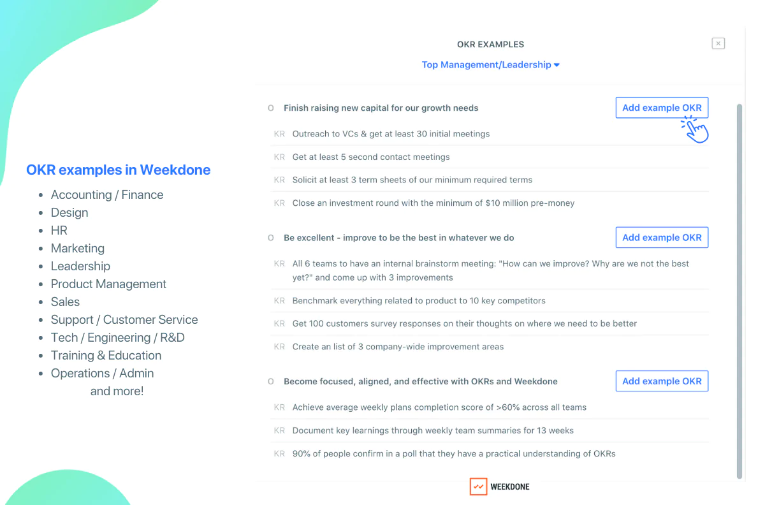 Business Goals and OKR Examples in Weekdone