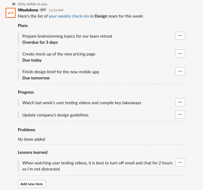 Weekly Check-ins with Weekdone in Slack