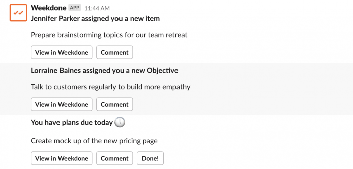 Weekdone reminders in Slack