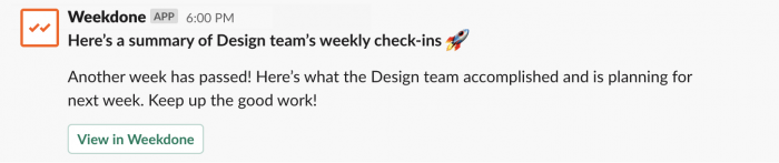 Weekdone report ready in Slack
