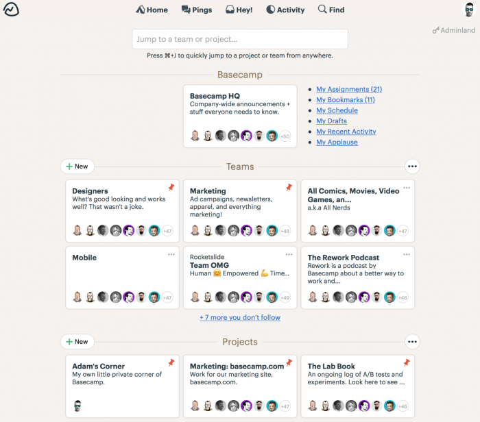 Basecamp dashboard