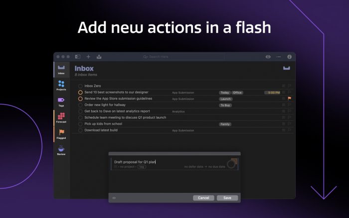 OmniFocus add new actions