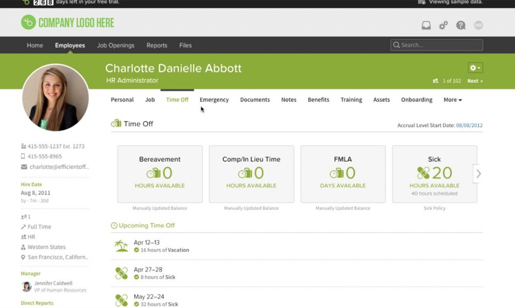 bamboohr dashboard view