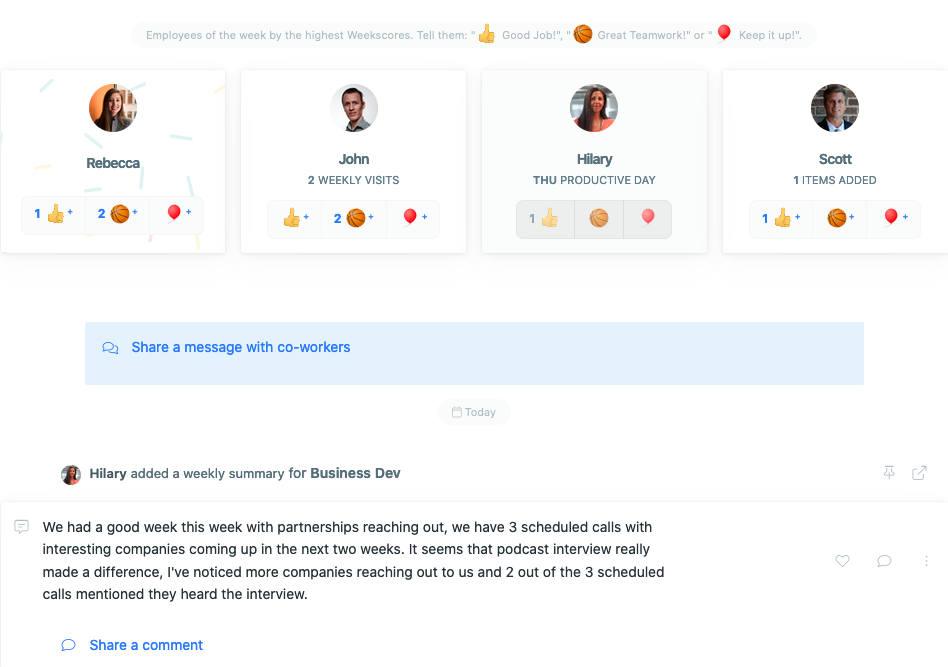 Team Communication in Team Compass with Newsfeed feature