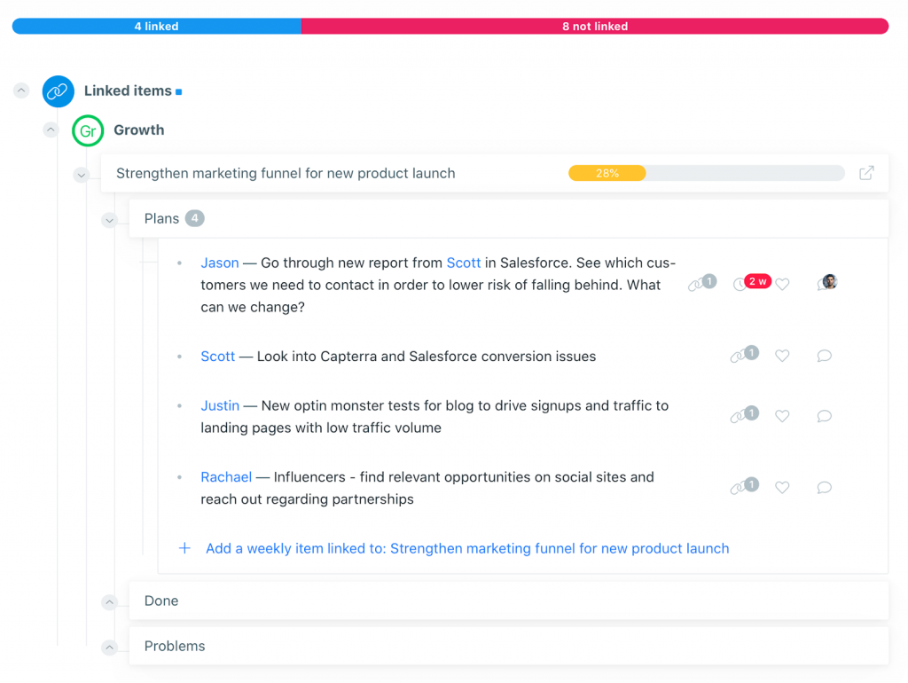 Linking Weekly Plans to Objectives in Weekdone