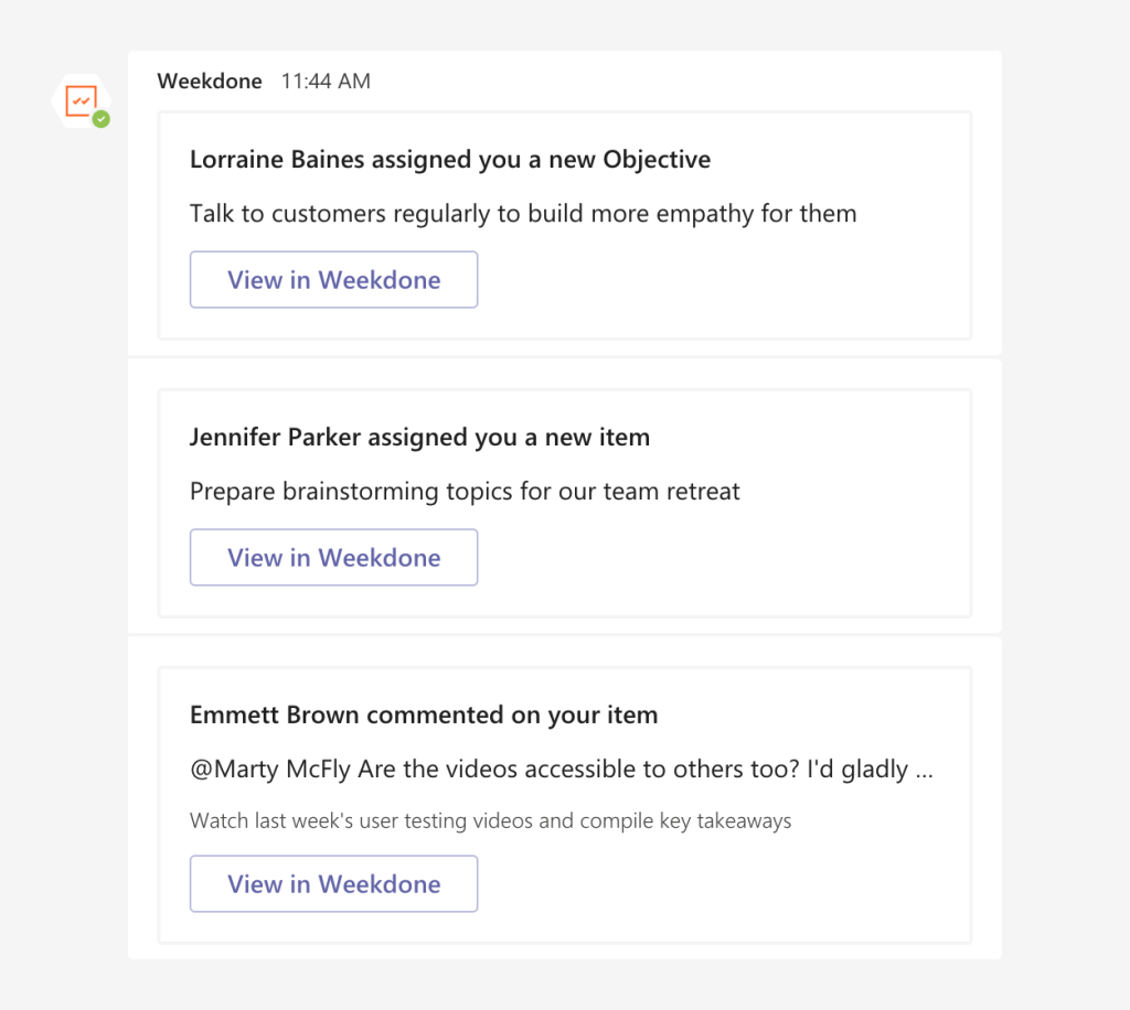 Weekdone reminders for Microsoft Teams Integration