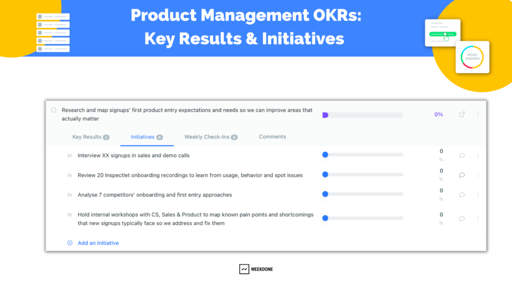 Product OKRs: Key Results and Initiatives in Weekdone 