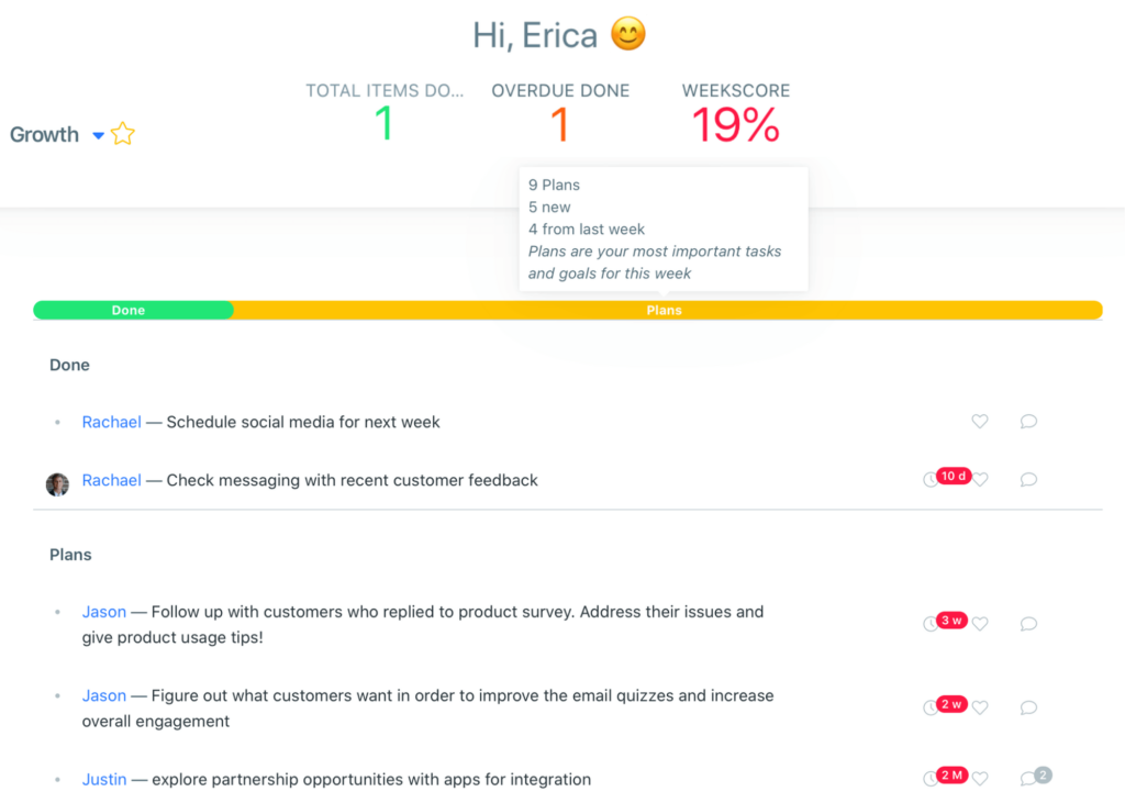 Weekly Check-In for Teams - Organizational Tool Weekdone Team Compass