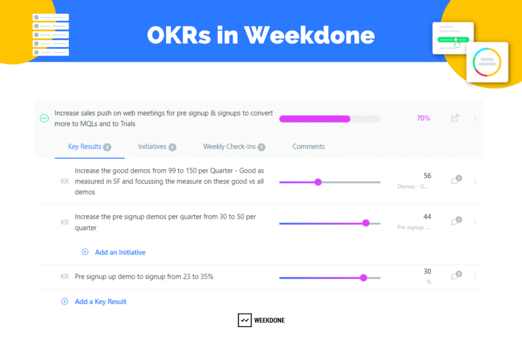 OKR format in Weekdone