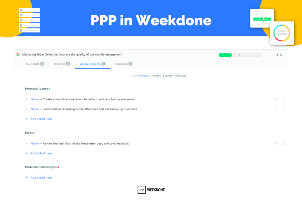 PPP status reporting in Weekdone