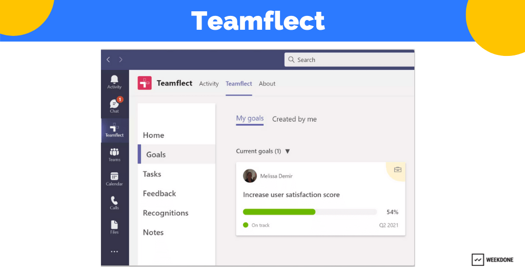 Teamflect tool for MS teams integration and goal setting