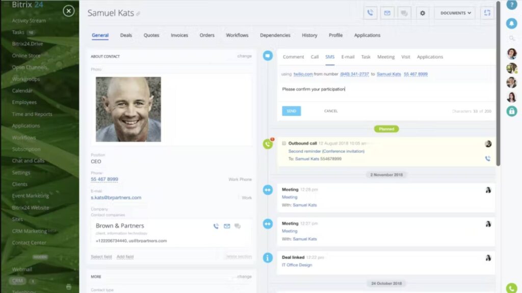 Bitrix24 product screenshot showing an employees profile page