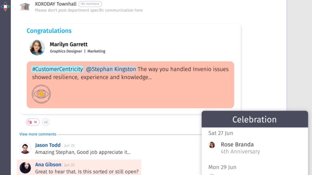 Empuls product screenshot showing employee engagement view through comments