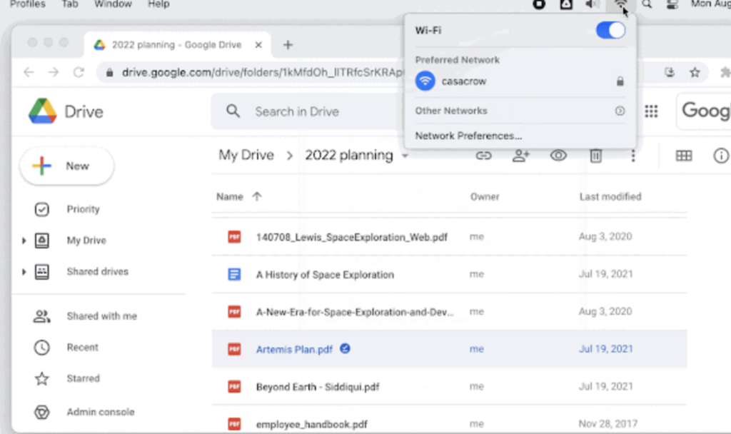 Google Drive remote team software main dashboard view