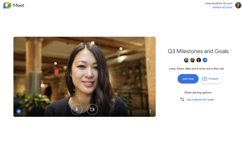 Google Meet remote team software video call preview tab view
