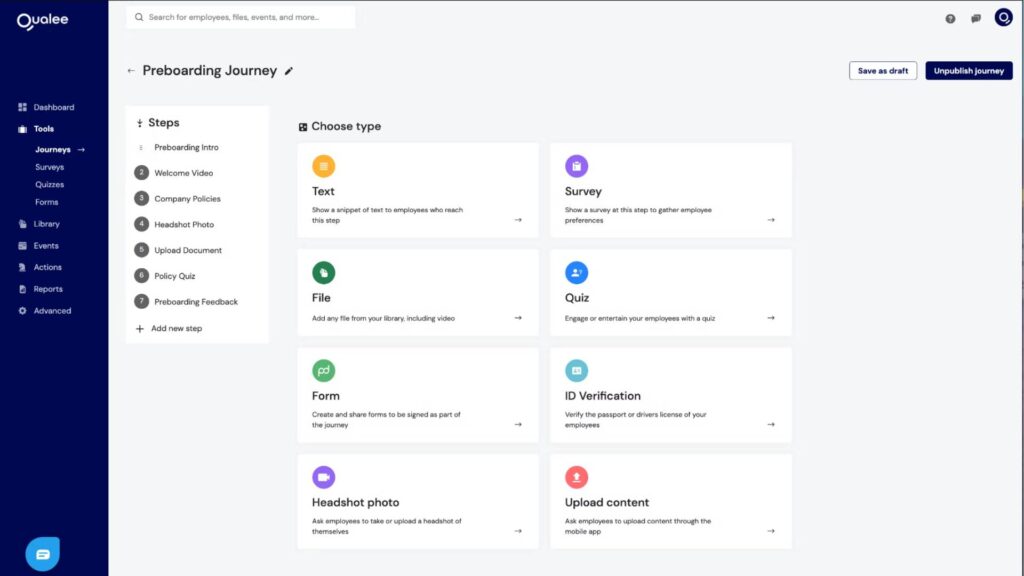 Qualee product screenshot of the main employee engagement dashboard