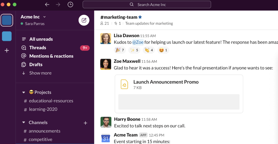 Slack remote team software group channel view