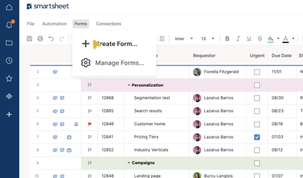 Smartsheet collaboration software forms dashboard view