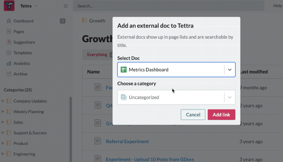 Tettra remote team software export tab view