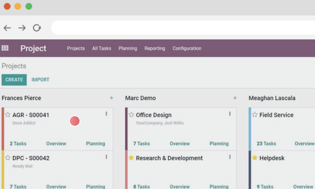 Odoo software projects list view