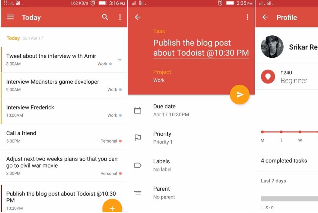 Todoist task management software general view