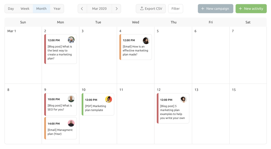 In-apo view of semrush Marketing Calander. 