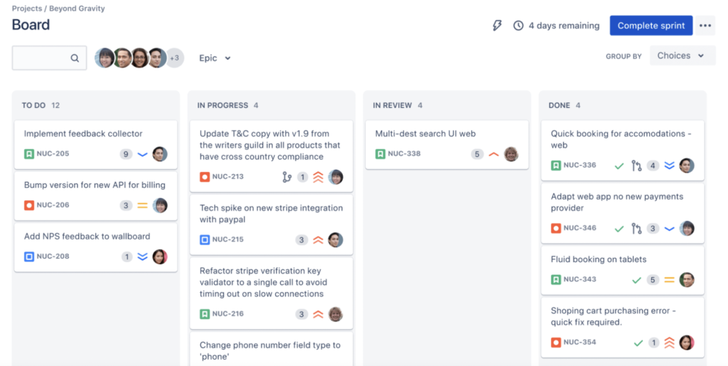 Board view of the Jira app. 