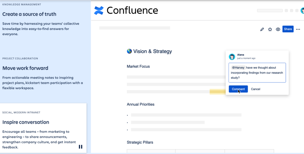 Confluence by Atlassian - best goal tracking template options for software 