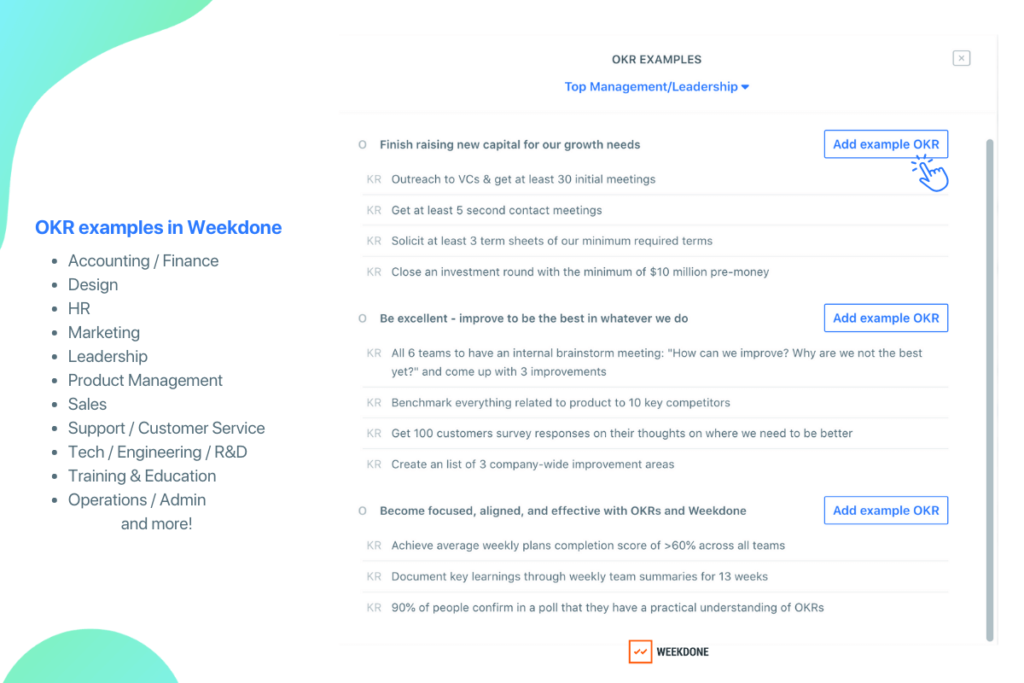 OKR examples in Weekdone