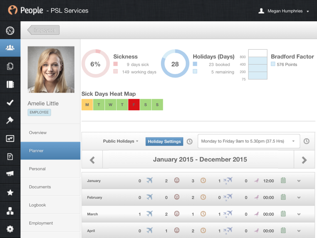 People HR software employee planner dashboard view