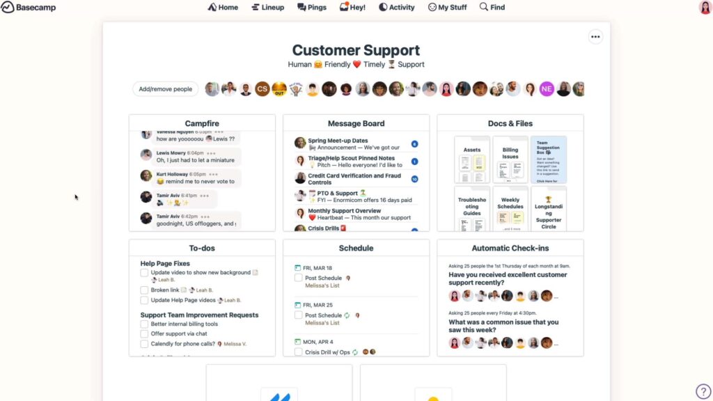 basecamp software customer support view