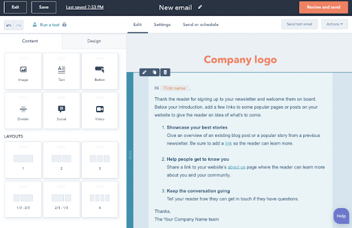 hubspot crm email template dashboard