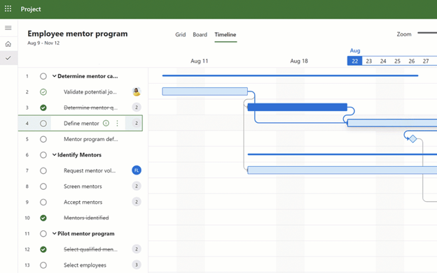 microsoft projects software project management timeline view