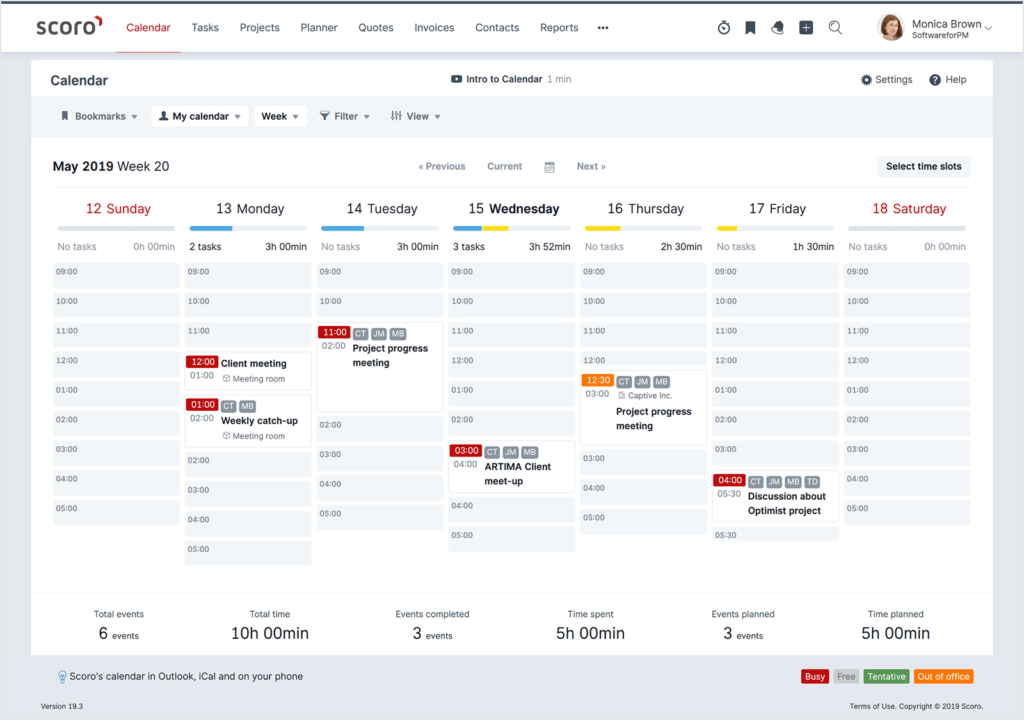 scoro software calendar view