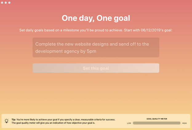 Serene software daily goal setting dashboard