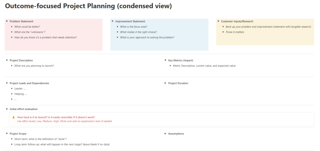 Outcome-Focused Project Planning Template - Weekdone Best Practices