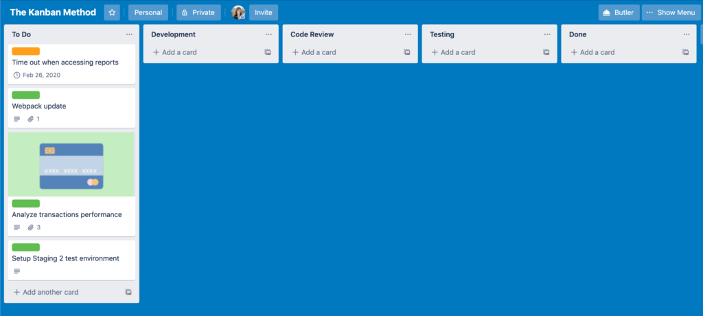 Kanban board in Trello